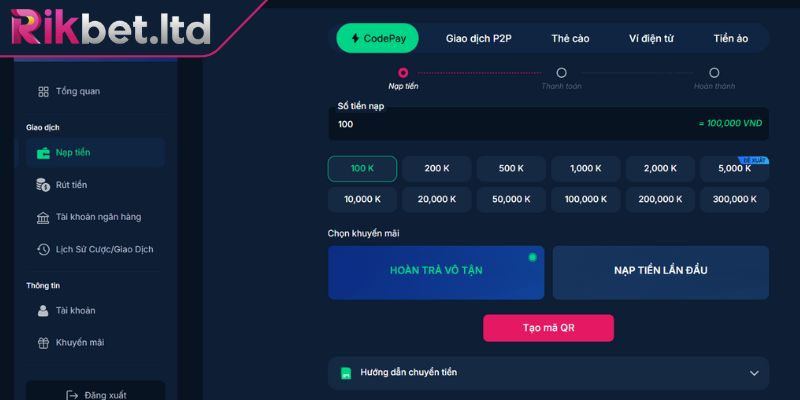 Những cách thức nạp và rút tiền RIKBET được hỗ trợ