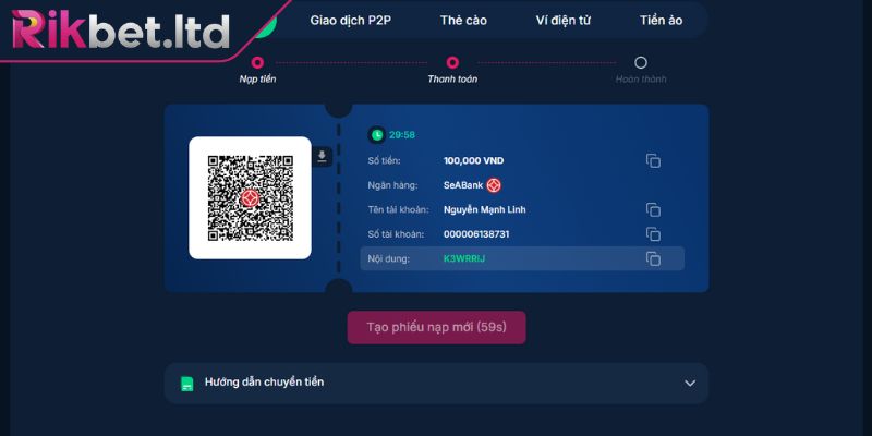 Hướng dẫn gửi vốn đơn giản và nhanh chóng tại RIKBET